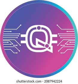 Moneda criptográfica 3D Letra con logotipo símbolo Q Moderno Tech Mining Bitcoin Icono digital