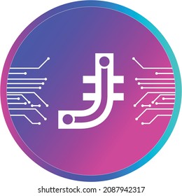 Moneda criptográfica 3D Letra con logotipo J símbolo de la minería de la tecnología moderna Bitcoin Icono digital