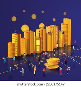 3.d Ilustración artística vectorial isométrica de la moneda cripto