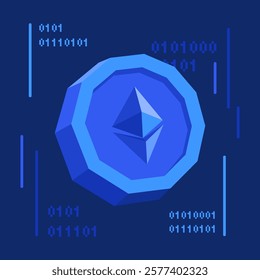 3D Cryptocurrency Ethereum Token Illustration In Flat Design. Perfect For Blockchain, ETH, Trading, Digital Currency, Financial Growth, Business Innovation, Technology, And Investment Concepts.