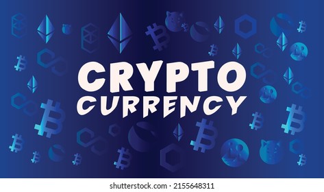 3d cryptocurrency text with ethereum, eth, Bitcoin, BTC, Terra luna, shiba inu, shib, fantom, ftm, polygon, mattic, logos in the background. can used for banner, backdrop, wallpaper, title design.