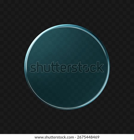 3d crystal glass disc with soft holographic effect isolated on dark background. Render of transparent glass button, podium or mirror with neon gradient texture. 3D vector UI figure for tech interface