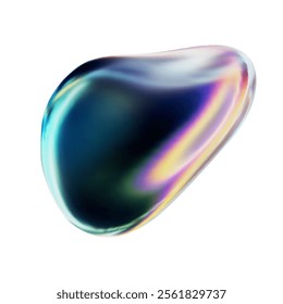 3d crystal glass element. Glossy iridescent geometric shape. 3d vector illustration 