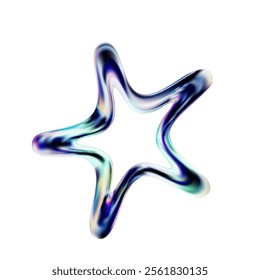 3d crystal glass element. Glossy iridescent geometric shape. 3d vector illustration on white background