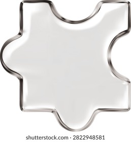 3D crystal glass jigsaw puzzle piece vector icon. Logic puzzle game toy. Realistic glossy transparent geometric shape part. Jigsaw detail for connected or disassembling, variation attach