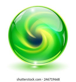 3D crystal, glass sphere with abstract spiral shape inside, vector illustration.
