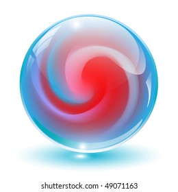 Cristal 3D, esfera de vidrio con forma abstracta dentro, ilustración vectorial.