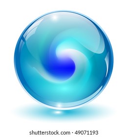 3D Crystal, Glass Sphere With Abstract Shape Inside, Vector Illustration.