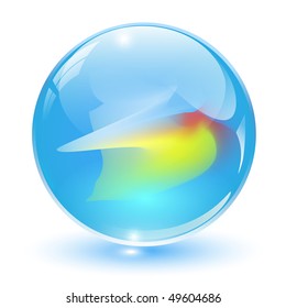 3D crystal, glass sphere with abstract shape inside, vector illustration.