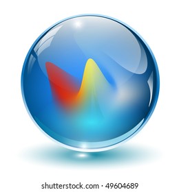 3D crystal, glass sphere with abstract shape inside, vector illustration.