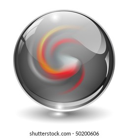 3D crystal, glass sphere with abstract shape inside, vector illustration.
