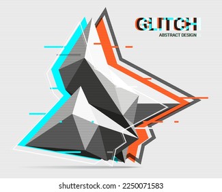 3D-Kristall im glitzernden Stil, abstraktes Low-Poly-Objekt. Bildinterferenz Vektordesign 