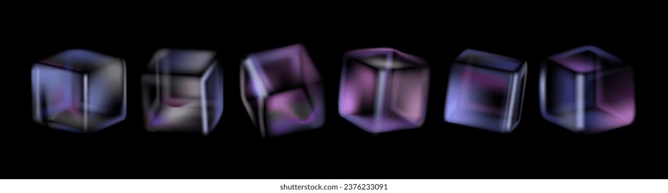 3D Crystal Ice Or Glass Cubes In Neon Light. EPS10 Vector