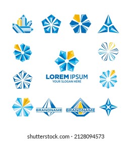 Iconos del logotipo de cristal 3D. Plantilla de iconos de jewel gem star ice crystal