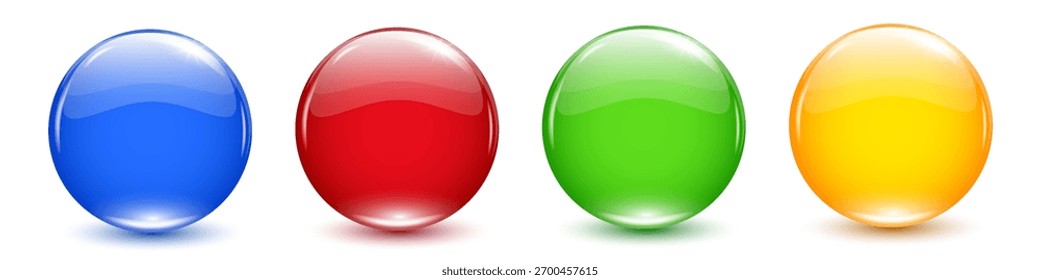 3D crystal magic sphere set. Glass transparent colored balls with shadows
