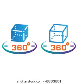3d cube 360 degree rotation line icon, outline and solid vector sign, linear and full pictogram isolated on white, colorful logo illustration