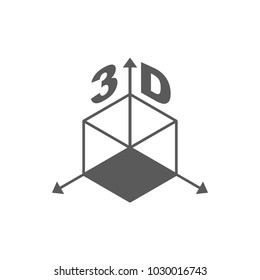 3d cube with axes, perspective icon, rotate sign, 3d modeling icon