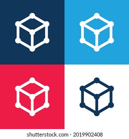 3D Cube blue and red four color minimal icon set