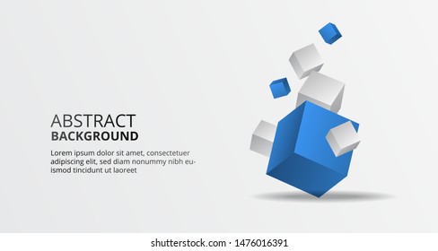 3D cube blue and white block box abstract construction background for business banner elegant