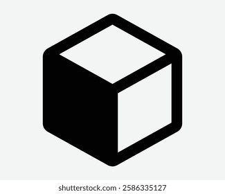 3D Cube Bow One Side Shade Shadow Square Shape Outline Line Geometry Icon Black White Symbol Sign Graphic Illustration Vector