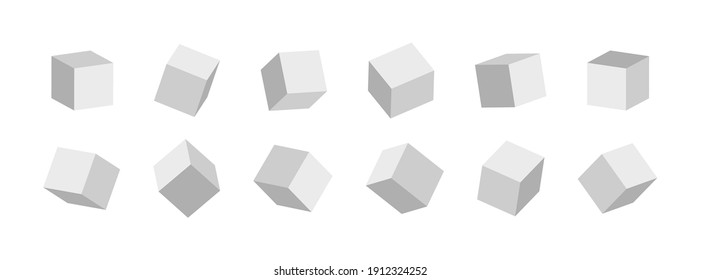 cubo 3d. 3d caja delante. Bloques cúbicos blancos. Burla cuadrada con representación de perspectiva. Cartón en blanco o cubo de papel aislado en fondo blanco. Objeto poliedro para modelo gráfico y regalo. Vector.