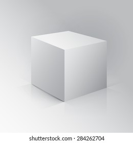 3D Cube. Box on white background with reflection. Vector illustration