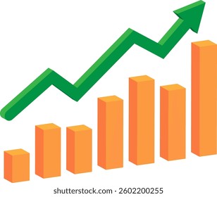 3D cube chart up rising or saving, money, profit chart line with upward green arrow template 