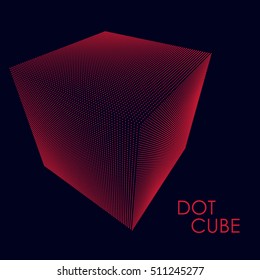 3d cube consists of red point on black background. Abstract background. Vector illustration. Design element for technical presentation.