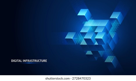 3D cube data background illustrating technology and blockchain network structure. Abstract geometric blocks for AI systems, business finance, cloud storage, cybersecurity and digital infrastructure - Powered by Shutterstock - Get 15% off with code: PIKWIZARD15