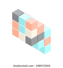 3d cube with different colors. Cube in different perspective. Vector illustration isolated on white background.
