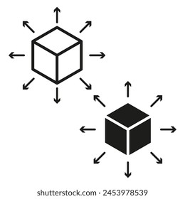3D cube direction arrows. Distribution logistics concept. Shipping routes icon. Vector illustration. EPS 10.