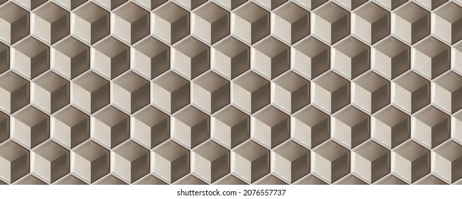 3D Cube effect hexagon ceramic tiles. Modern seamless pattern, 3D geometric cube design hexagon ceramic tiles. 