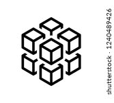 3d cube with eight blocks. Icon of rubik or ice pieces. Black icon on white background