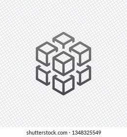 3d cube with eight blocks.  On grid background