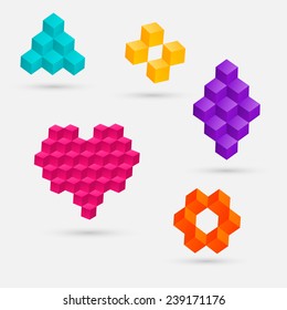 3d cube elements. Vector illustration can be used for workflow layout, diagram, web design.