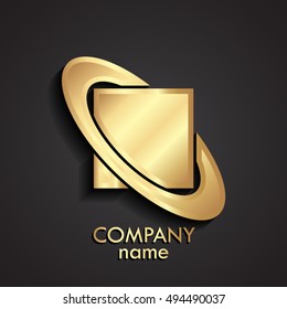 3d cube ellipse gold geometric logo