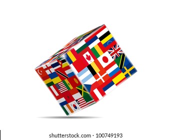 3D Cube with Flags of the World