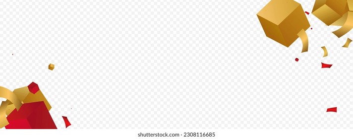 3d Cube Fly Geometric Vector Panoramic Transparent Background. Yellow Square Falling Gift Wallpaper. Orange Block Realistic Design. Isolated Box Art Banner.