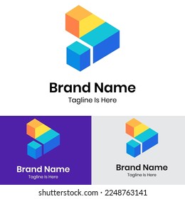 
3d cube geometric advertising logo design
