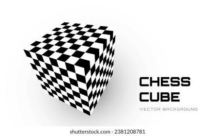 3D Cube Geometry Checkered Pattern. Chess Cube isolated on White Background. Vector Illustration.