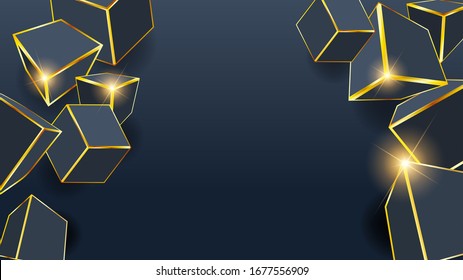 3D Cube Golden Box Abstract Background