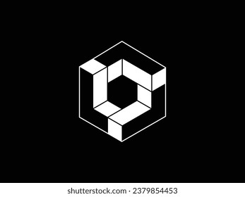 3D cube hexagon isometric logo vector design, triple L letter in black and white, simple and elegant