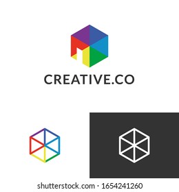 3D Cube house logo design concept. Studio logomark illustration. Can representing creative, art, fun.