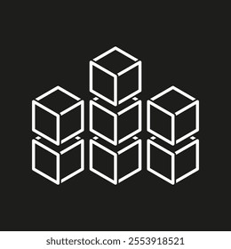 3D cube icon. Geometric box symbol. Stackable blocks vector. Abstract black outline.