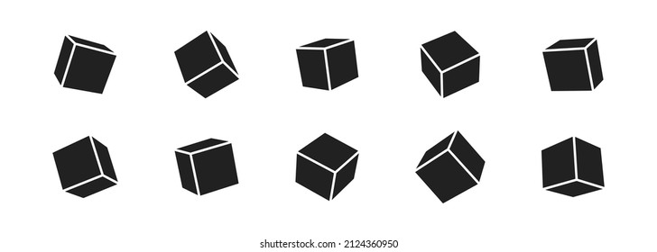 3d cube icon set. Cube icons collection with a perspective. Vector isometric illustration. Сubes at different angles. EPS 10.