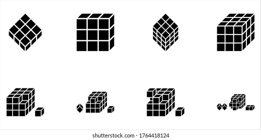 3d cube icon set. cube symbol illustration. Pixel vector graphics - Vector. on white background