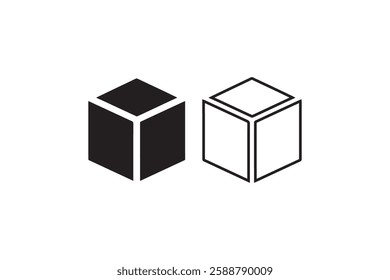 3d cube icon vector silhouette isolated in white background