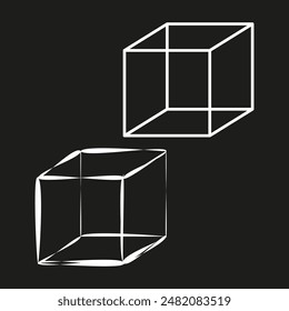Iconos de cubo 3D. Formas geométricas. Vector de líneas blancas. Estilo de fondo negro.