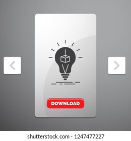 3d Cube, idea, bulb, printing, box Glyph Icon in Carousal Pagination Slider Design & Red Download Button