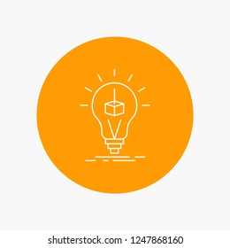 3d Cube, idea, bulb, printing, box White Line Icon in Circle background. vector icon illustration
